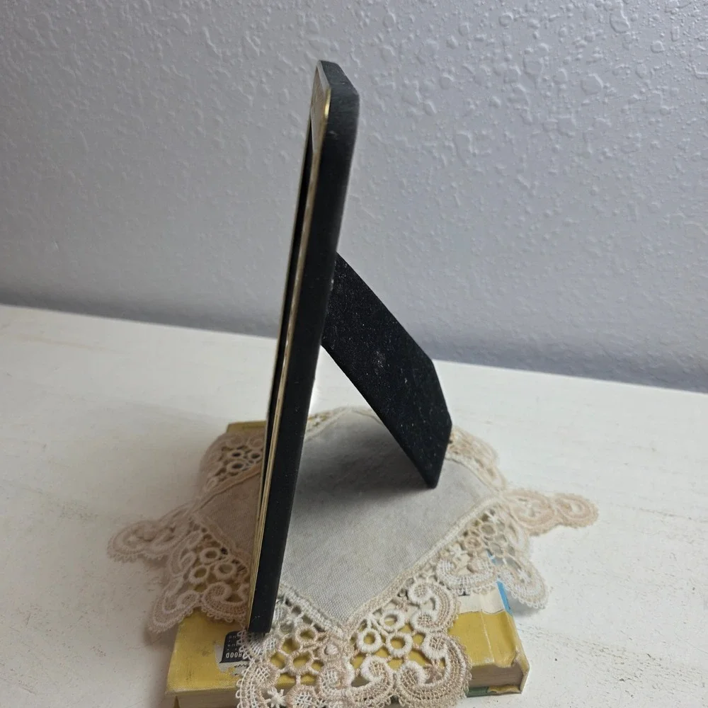 Vintage 80s Gold Ornate Embossed Metal Picture Frame Tabletop Easel Back‎